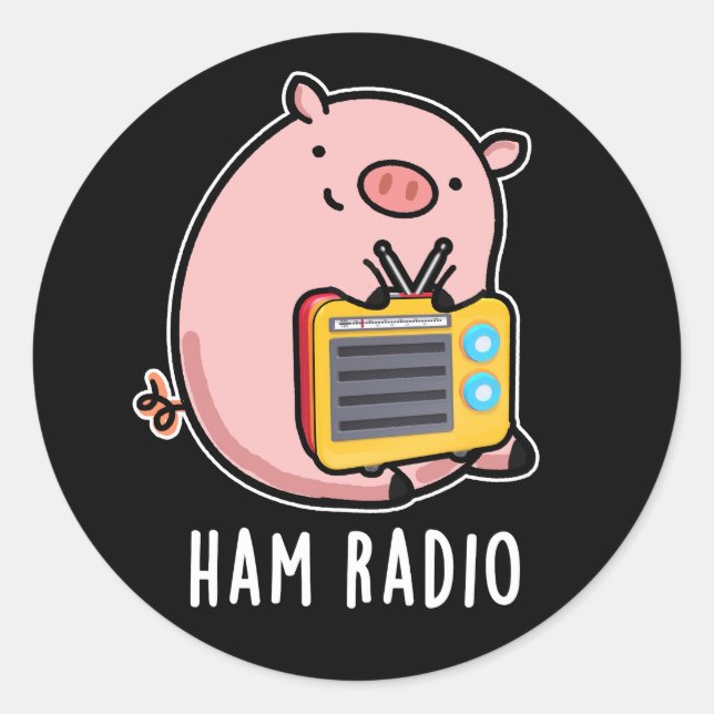 Adesivo Redondo Ham Radio Funny Pig Dark BG (Frente)