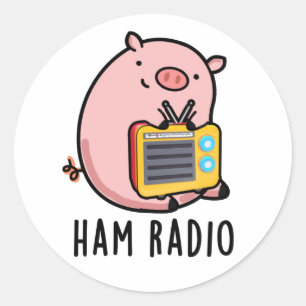 Adesivo Redondo Ham Radio Funny Pig Pun