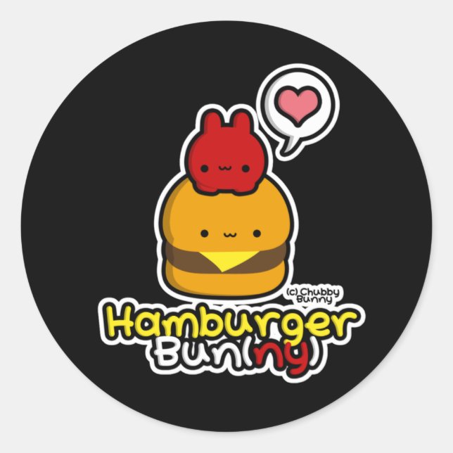Adesivo Redondo Hamburger Bun(ny) Stickers (Preto) (Frente)