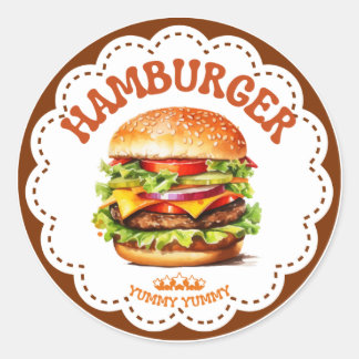 Adesivo Redondo Hamburger Sticker | Juicy Burger Kawaii Label | Fa