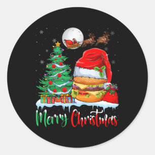 Adesivo Redondo Hambúrger Vestindo Natal Hat Xmas - Feliz Natal