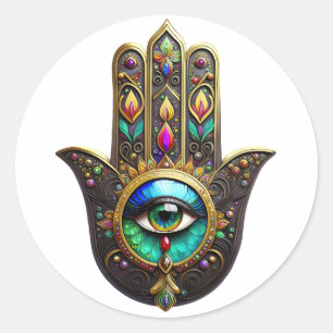 Adesivo Redondo Hamsa Dourado Marrom Colorido Terceiro Olho Arco-í