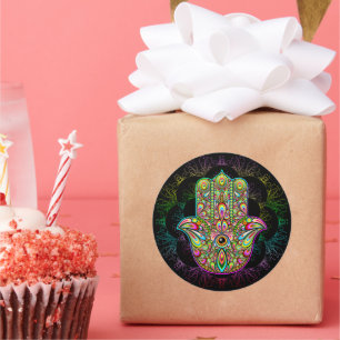 Adesivo Redondo Hamsa Fatma Mão Arte Psicodélica