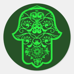 Adesivo Redondo Hamsa Floral (Verde)