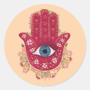 Adesivo Redondo Hamsa Hand_Magenta_Cream Sticker