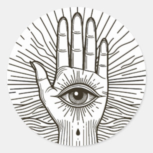 Adesivo Redondo Hamsa Mão com e ilustração de arte ocular