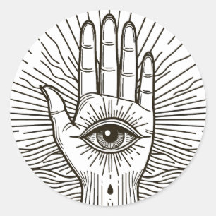 Adesivo Redondo Hamsa Mão com e ilustração de arte ocular
