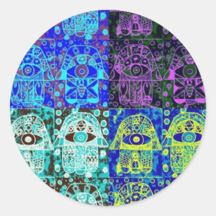 Adesivo Redondo Hamsa preto & azul