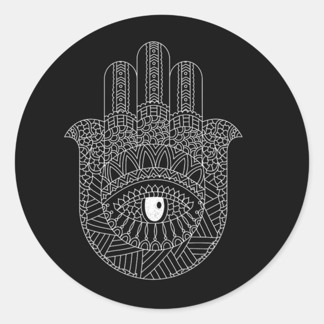 Adesivo Redondo Hamsa Símbolo Islam Muçulmano Allah Koran Gift (Frente)