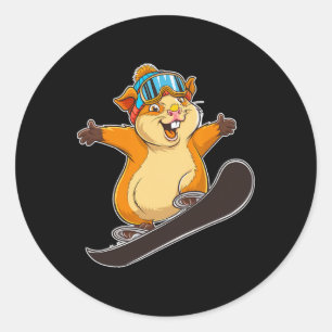 Adesivo Redondo Hamster Bonito De Snowboard Com Óculos