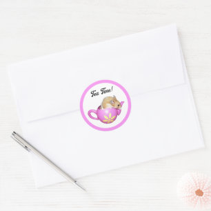 Adesivo Redondo Hamster bonito em chaleira rosa com foto de margar