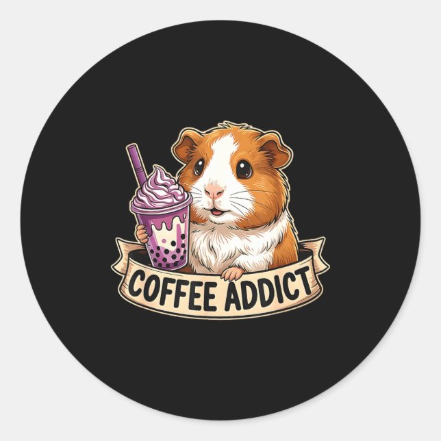 Adesivo Redondo Hamster Coffee Addict Cute Rodent Boba Tea Gift  (Frente)