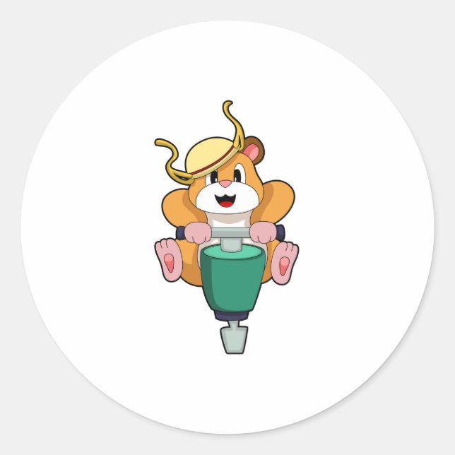 Adesivo Redondo Hamster com Jackhammer (Frente)