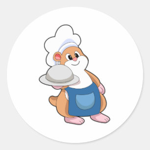 Adesivo Redondo Hamster como Cozinheiro com Bandeja