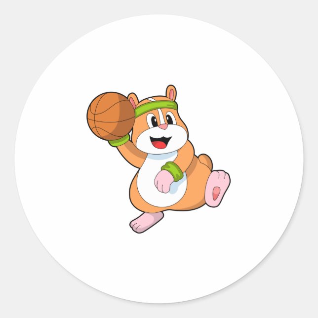Adesivo Redondo Hamster como jogador de basquetebol (Frente)