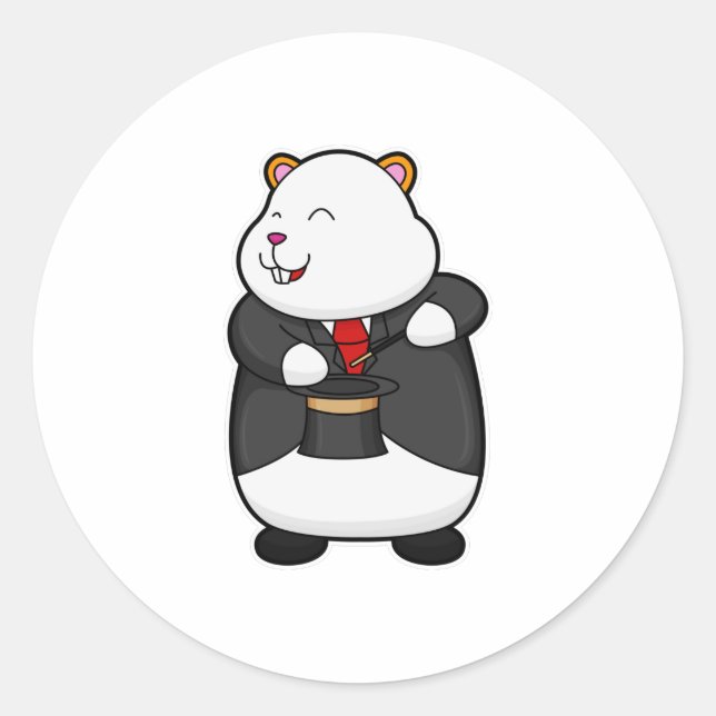 Adesivo Redondo Hamster como mágico com varinha mágica e chapéu (Frente)