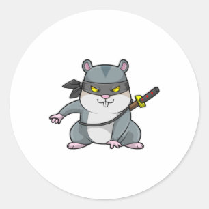 Adesivo Redondo Hamster como Ninja nas artes marciais com espada