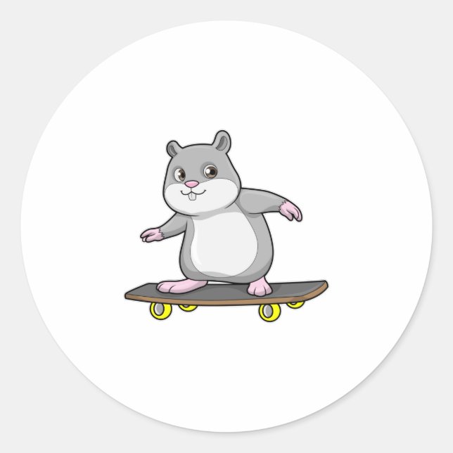 Adesivo Redondo Hamster como Patinador com skate (Frente)