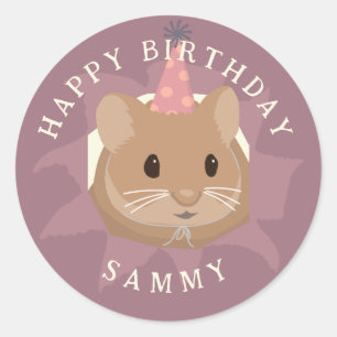 Adesivo Redondo Hamster de aniversário fofo em tons suaves