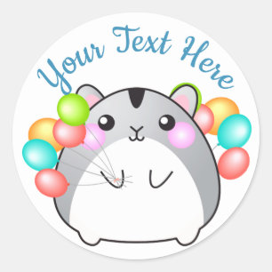 Adesivo Redondo Hamster de Kawaii, Cinza bonita