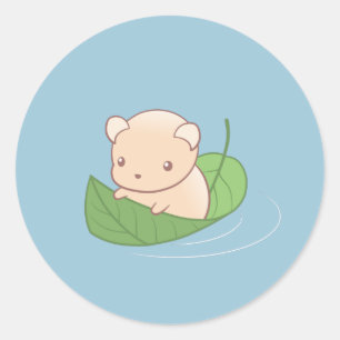 Adesivo Redondo Hamster de Rato Bonito Flutuando em Folha