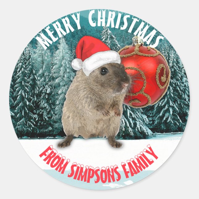 Adesivo Redondo Hamster Engraçado De Natal Em Vermelho Papai Noel  (Frente)