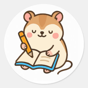 Adesivo Redondo Hamster Escrevendo em um Diário