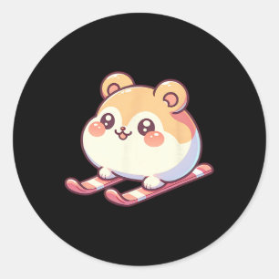 Adesivo Redondo Hamster Fofo de Esqui Kawaii Gordinho Encosta Alpi