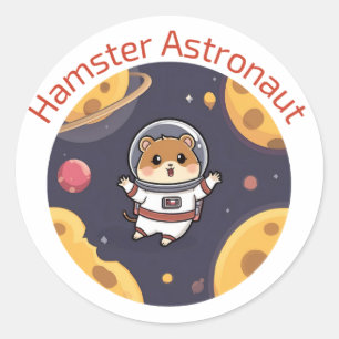 Adesivo Redondo Hamster no Espaço - Arte Astronauta Cute & Quirky