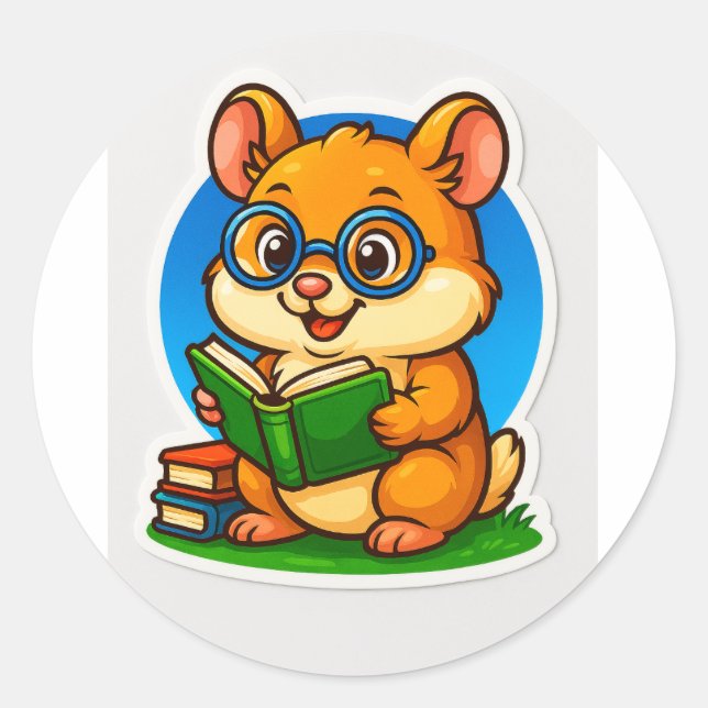 Adesivo Redondo Hamster Reading Sticker (Frente)