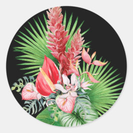 Adesivo Redondo Hana hou! (Preto) Esquema de Flor Havaiano