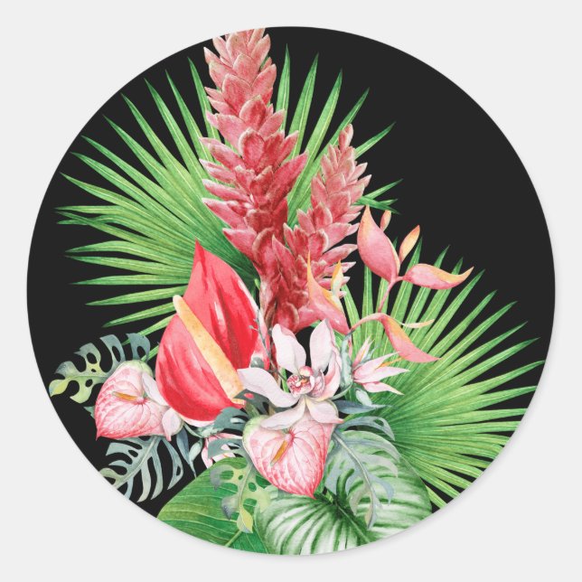 Adesivo Redondo Hana hou! (Preto) Esquema de Flor Havaiano (Frente)