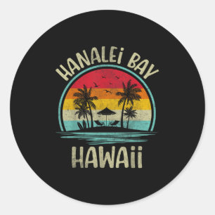 Adesivo Redondo Hanalei, Praia da Baía Havaí Família de Palmeira V
