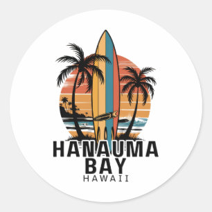 Adesivo Redondo Hanauma Y Havaí Surfando Surfista