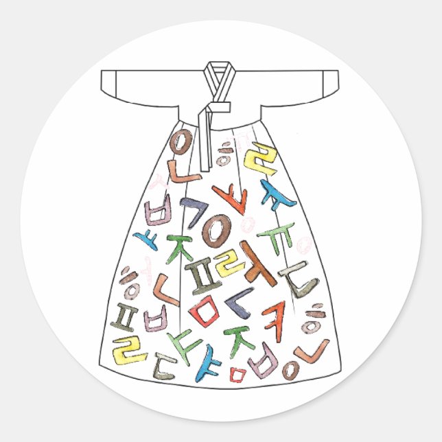 Adesivo Redondo Hanbok com letras coreanas (Frente)