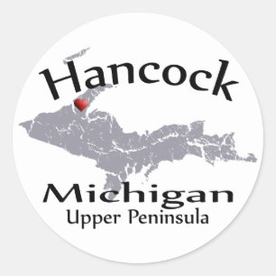 Adesivo Redondo Hancock Michigan Heart Map Design Sticker