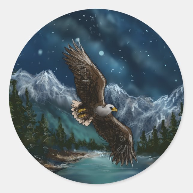 Adesivo Redondo hand drawn and painted eagle in sky (Frente)