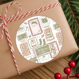 Adesivo Redondo Hand Drawn doodle green peach christmas