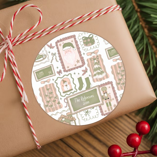 Adesivo Redondo Hand Drawn doodle green peach christmas (Criador carregado)