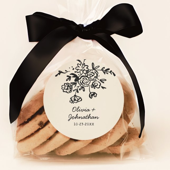 Adesivo Redondo Hand Drawn Doodles Floral Wedding (Criador carregado)