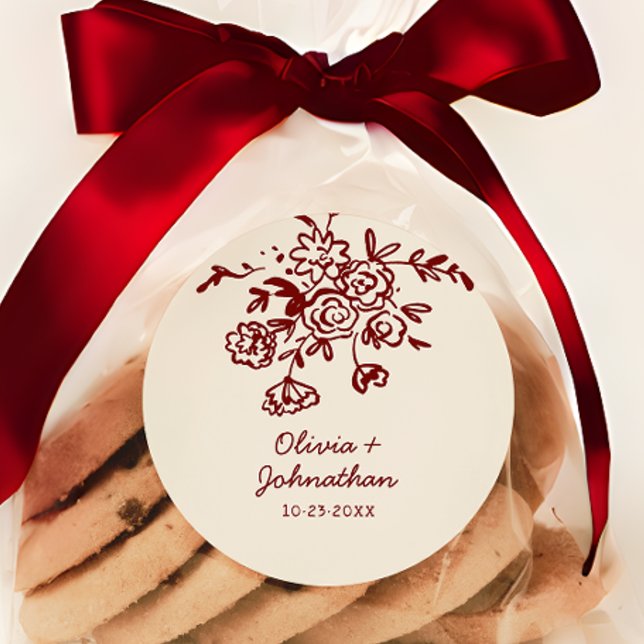 Adesivo Redondo Hand Drawn Doodles Floral Wedding (Criador carregado)