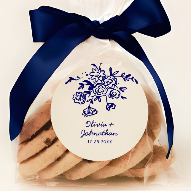 Adesivo Redondo Hand Drawn Doodles Floral Wedding (Criador carregado)