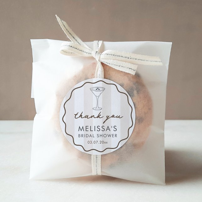Adesivo Redondo Hand-drawn Espresso Martini Bridal Shower Favor (Modern espresso martini coffee theme bridal shower favor stickers with hand-drawn doodle elements)