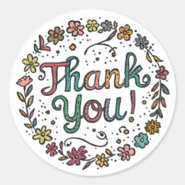 Adesivo Redondo Hand-Drawn Flower Doodle