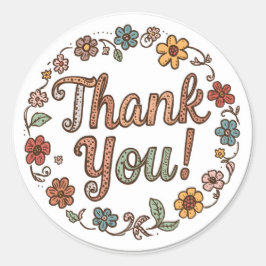 Adesivo Redondo Hand-Drawn Flower Doodle