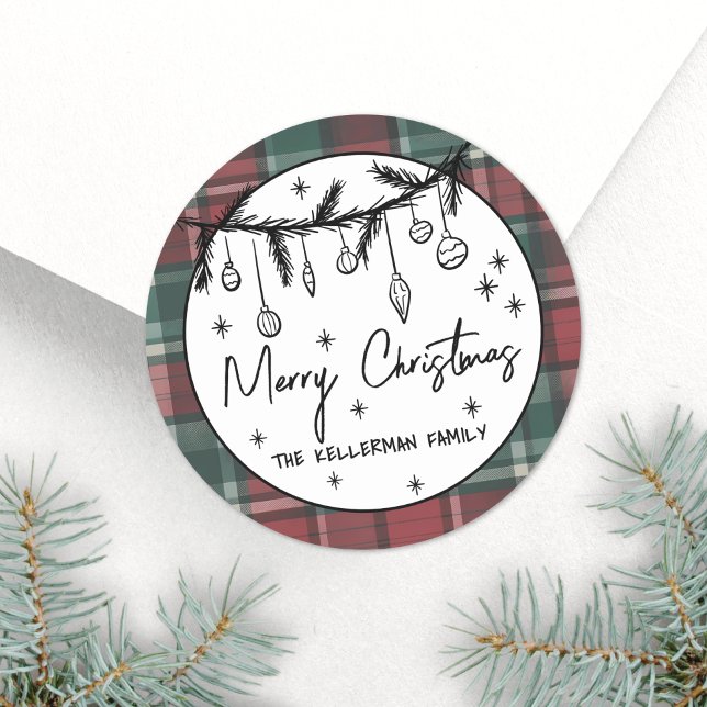 Adesivo Redondo Hand Drawn Merry Christmas (Hand Drawn Merry Christmas Classic Round Sticker)