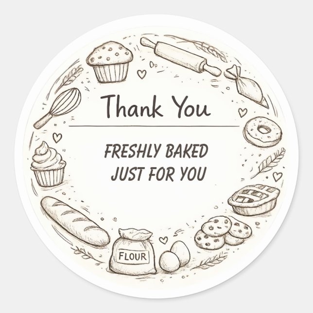 Adesivo Redondo Hand-Drawn Sketch bakery Thank You (Frente)