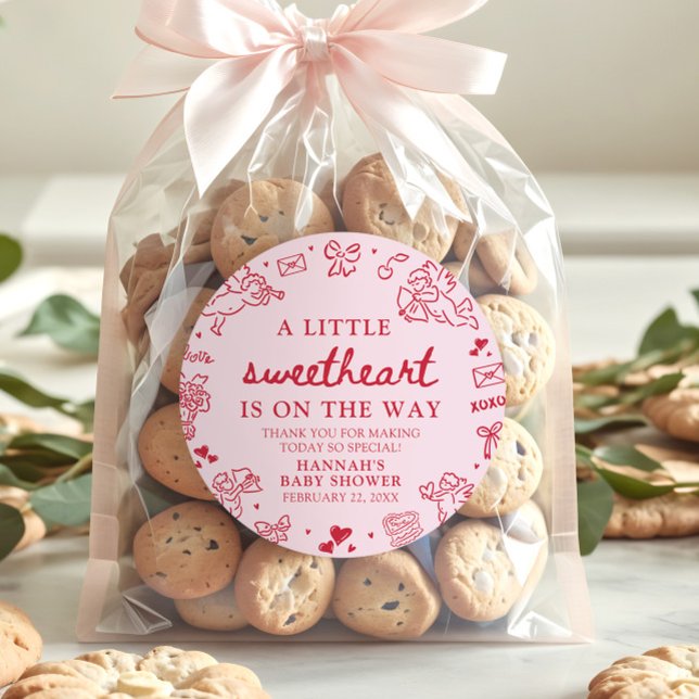 Adesivo Redondo Hand Drawn Valentine Little Sweetheart Baby Shower (Hand Drawn Valentine Little Sweetheart Baby Shower Classic Round Sticker)