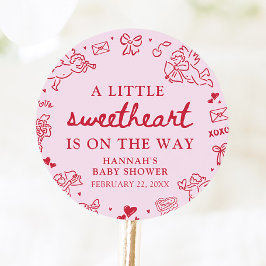 Adesivo Redondo Hand Drawn Valentine Little Sweetheart Baby Shower