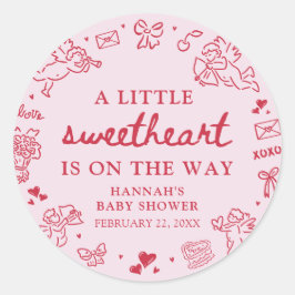 Adesivo Redondo Hand Drawn Valentine Little Sweetheart Baby Shower